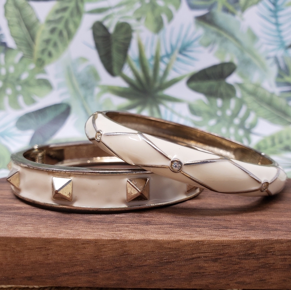 Set of 2 Ivory Enamel Hinge Bracelets